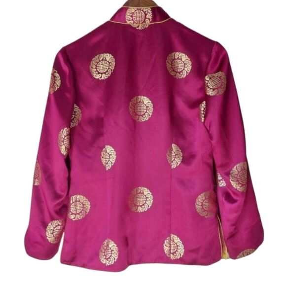 Chinese Tang Cheongsam Magenta Gold Jacket Frog Buttons Mandarin Collar Sz M - Picture 11 of 15